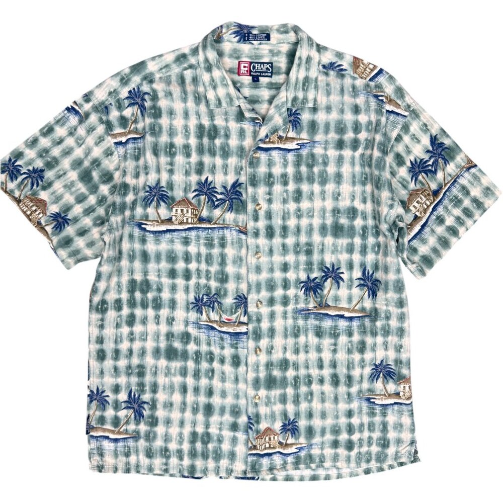 EUC Men's CHAPS RALPH LAUREN Hawaiian Palm Button Down Shirt Linen | Size L